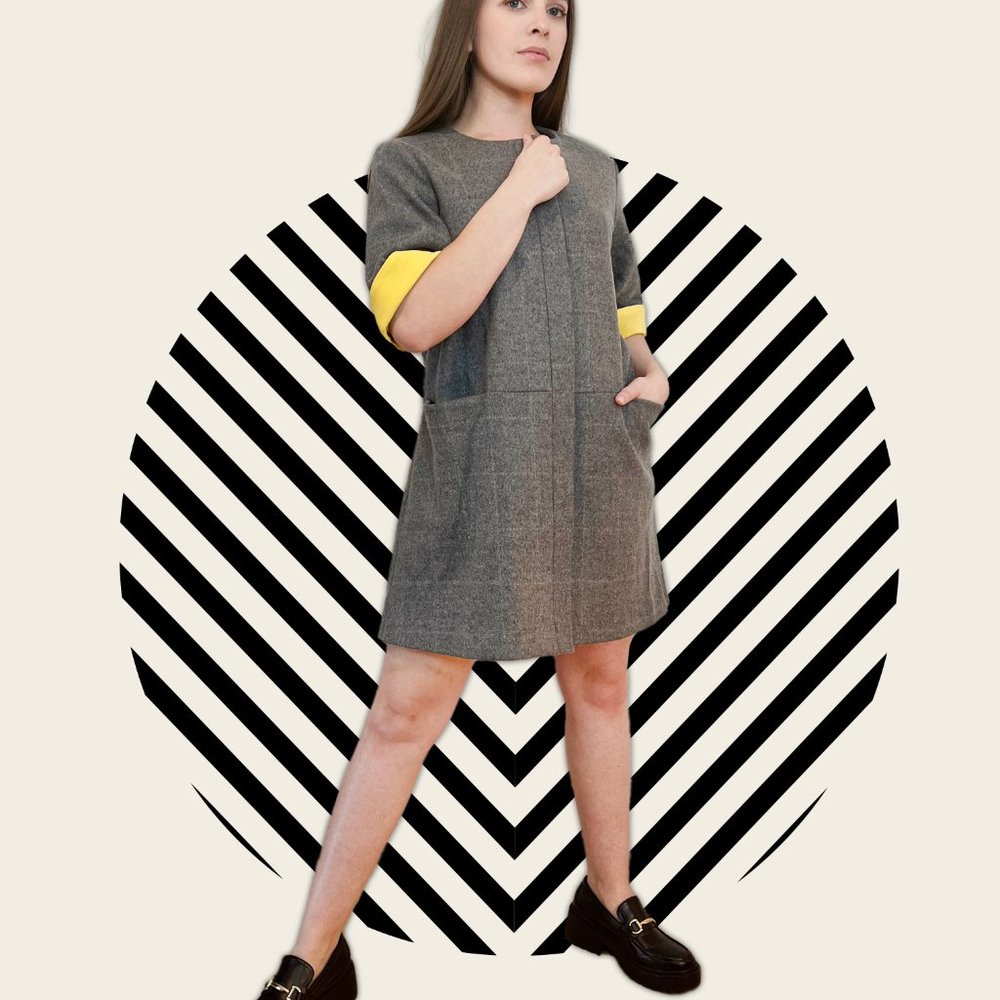Grey Wool Coat dress lined in silk
